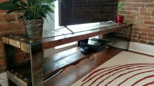 Barn wood tv stand with steel details.